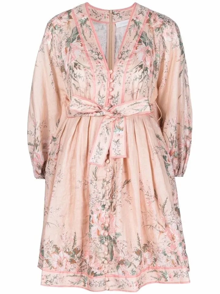 Moonshine puff-sleeves belted dress