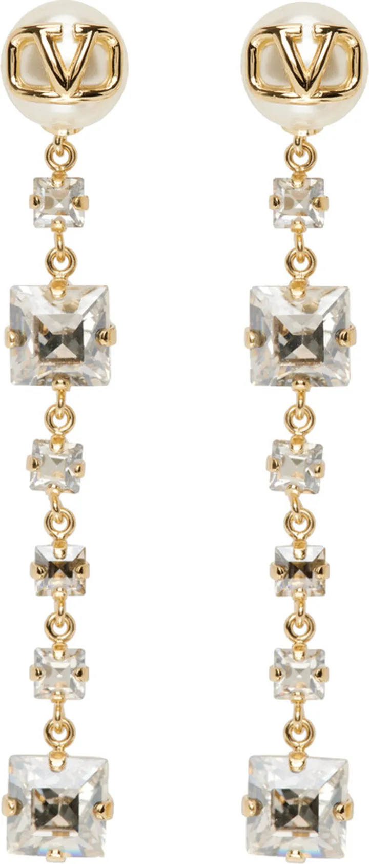 Valentino Garavani Gold VLogo Crystal Drop Earrings