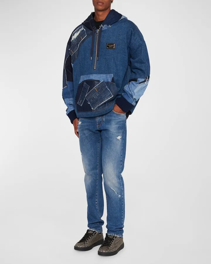 Men's Denim Patchwork Hoodie