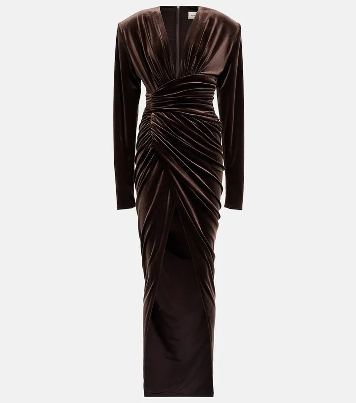 Ruched velvet maxi dress