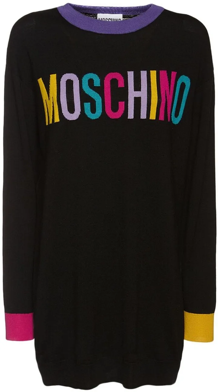 Logo jacquard knit wool mini dress