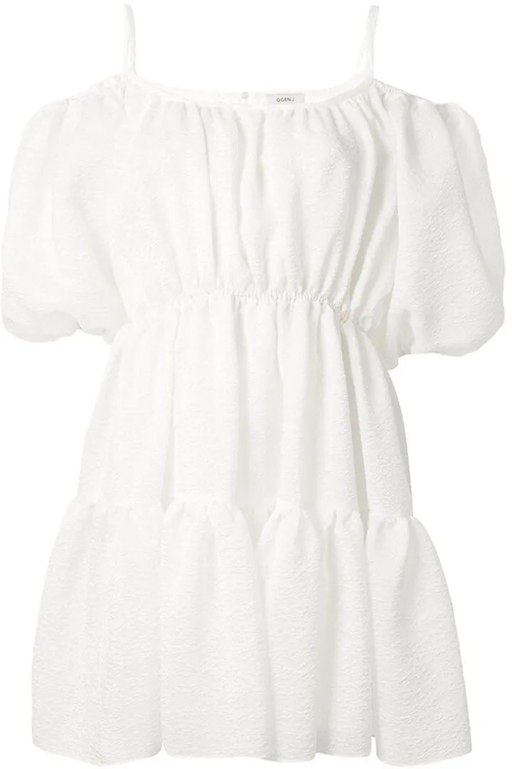 Balloon-Sleeved Tiered Mini Dress