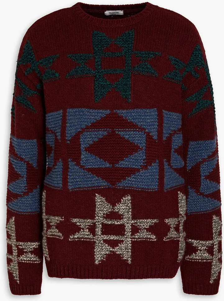Jacquard-knit wool-blend sweater