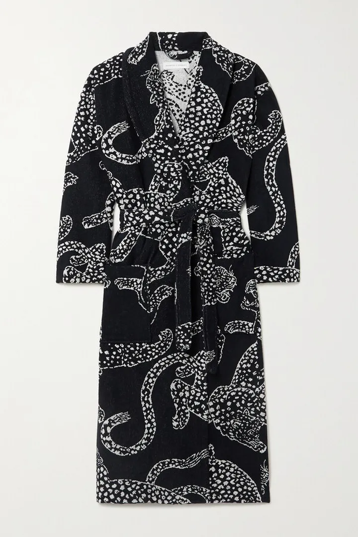 Desmond & Dempsey - Belted Cotton-terry Jacquard Robe - Black