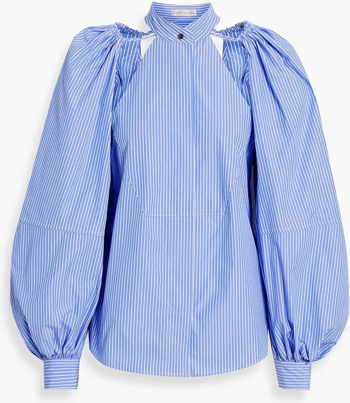 Cutout striped cotton-poplin blouse