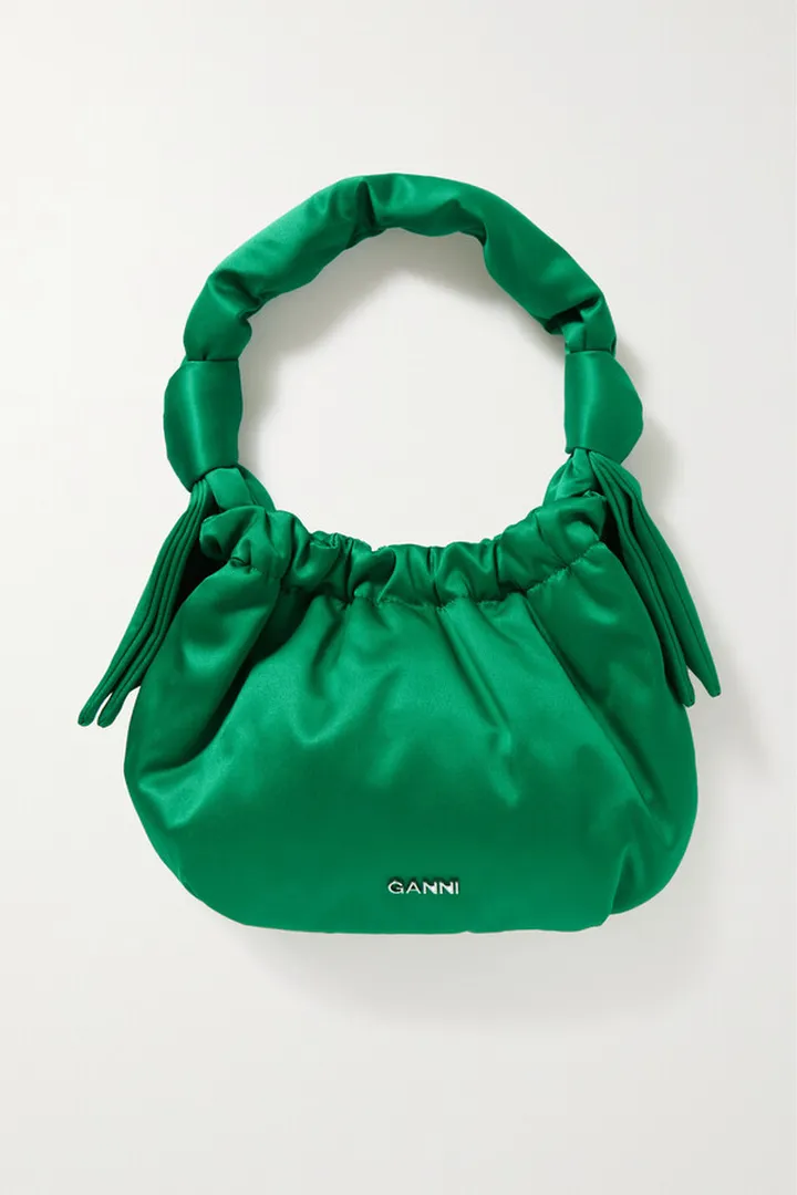 GANNI - Occasion Ruched Recycled-satin Shoulder Bag - Green