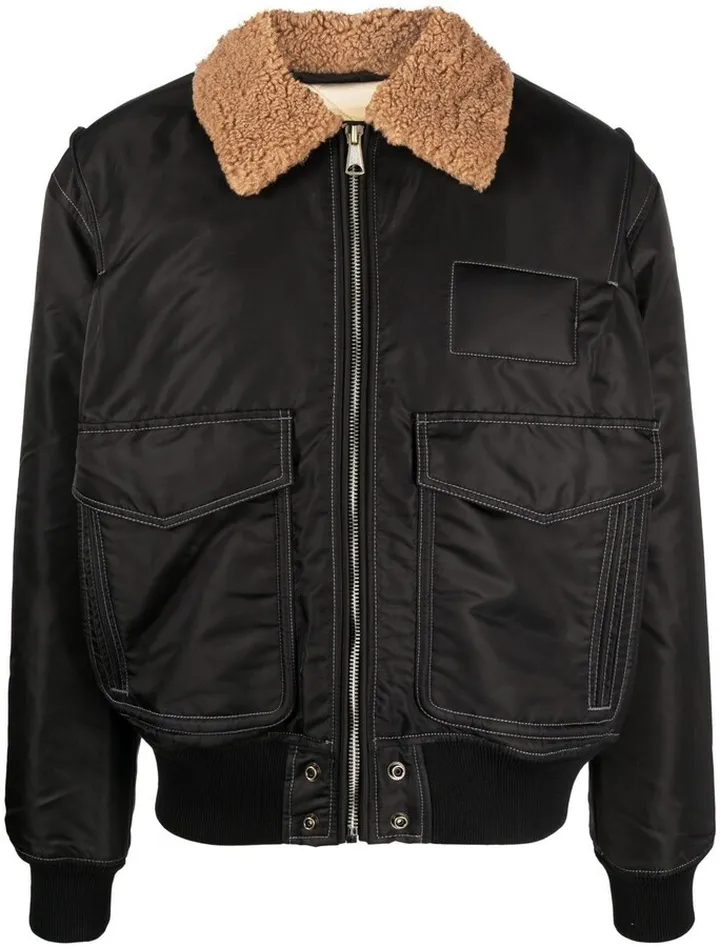 Faux-Shearling Collar Bomber Jacket