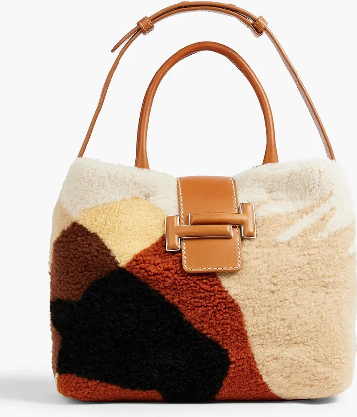 Double T shearling shoulder bag