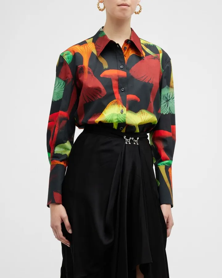 Mushroom-Print Poplin Men's Shirt