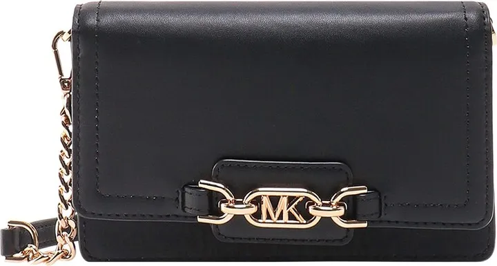 Leather shoulder bag with metal monogram