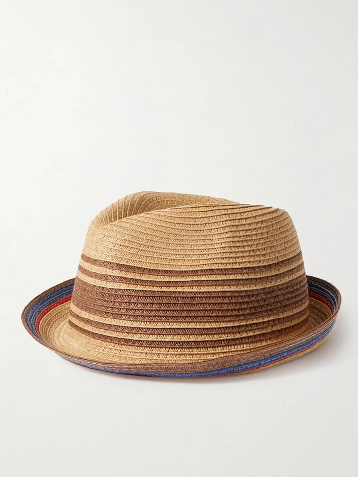 Striped Braided Straw Trilby Hat