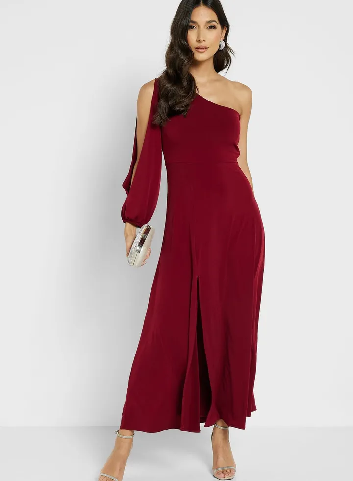 One Shoulder Slit Sleeve Dress