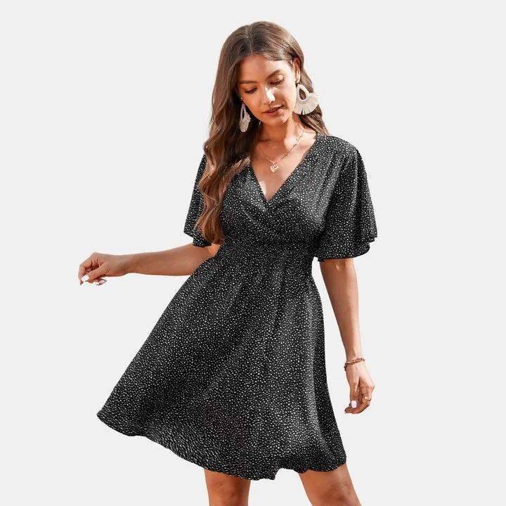 Women's Speckled Print Chiffon Dress - Cupshe-M-Black