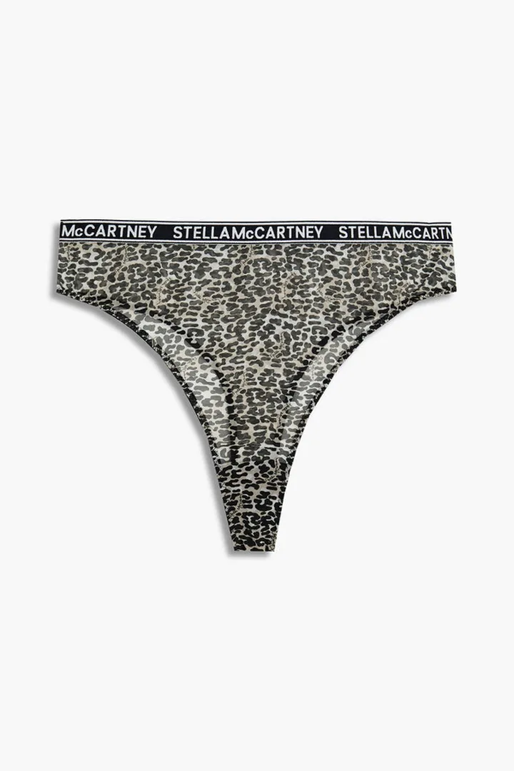 Leopard-print mesh high-rise thong