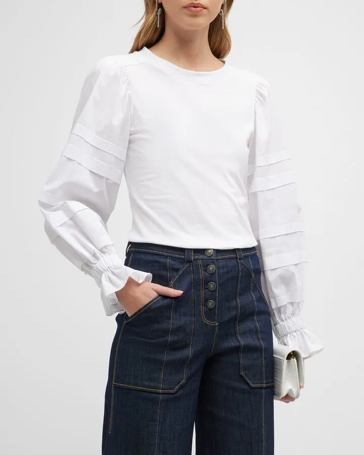 Mikaila Pintuck Puff-Sleeve Top