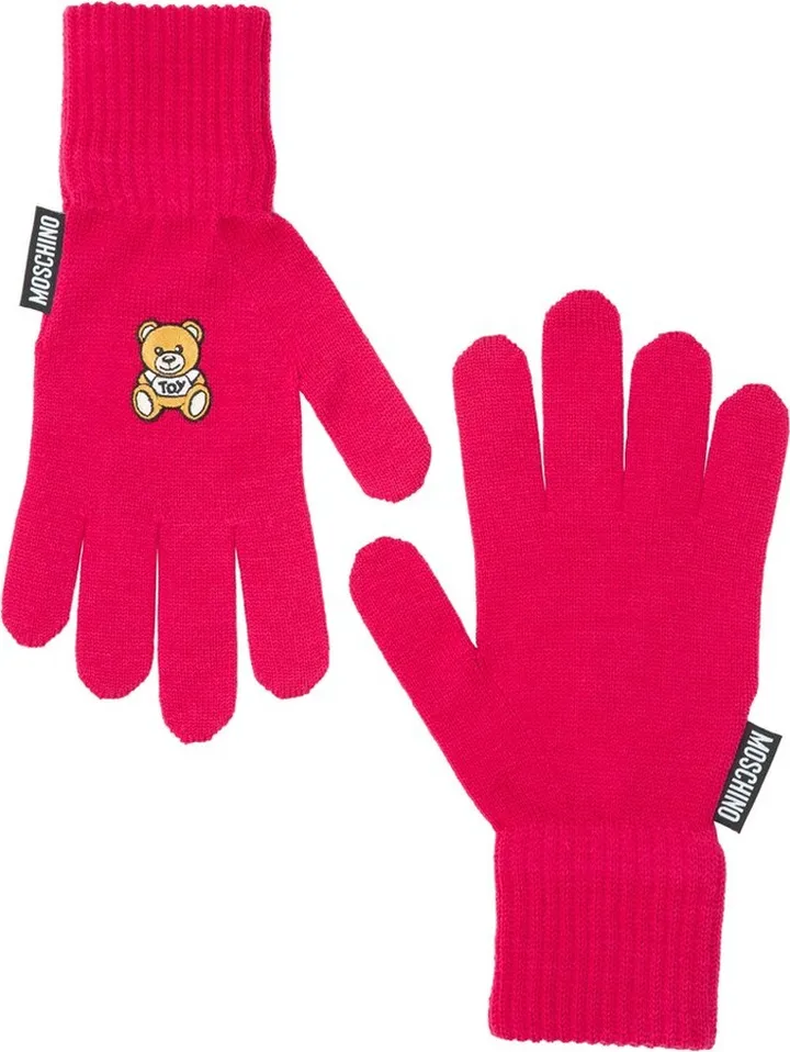 Moschino Teddy Embroidered Knit Gloves