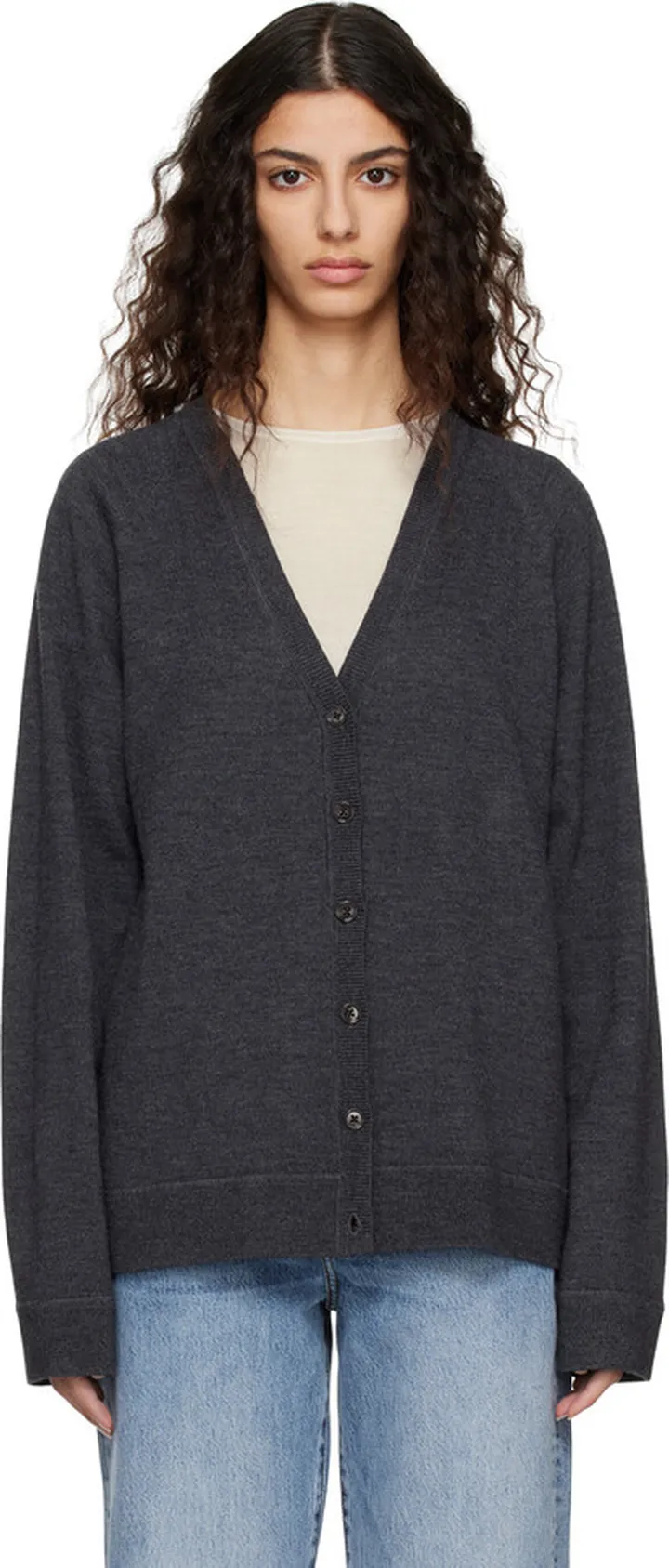 Totême Gray Y-Neck Cardigan