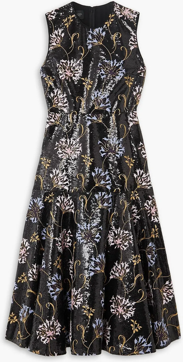 Embroidered sequined tulle midi dress
