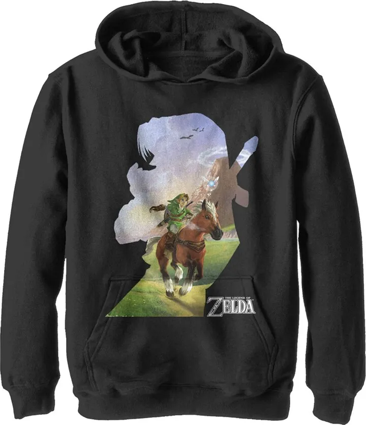 Boy's Nintendo Legend of Zelda Link Silhouette Pull Over Hoodie - Black - Large