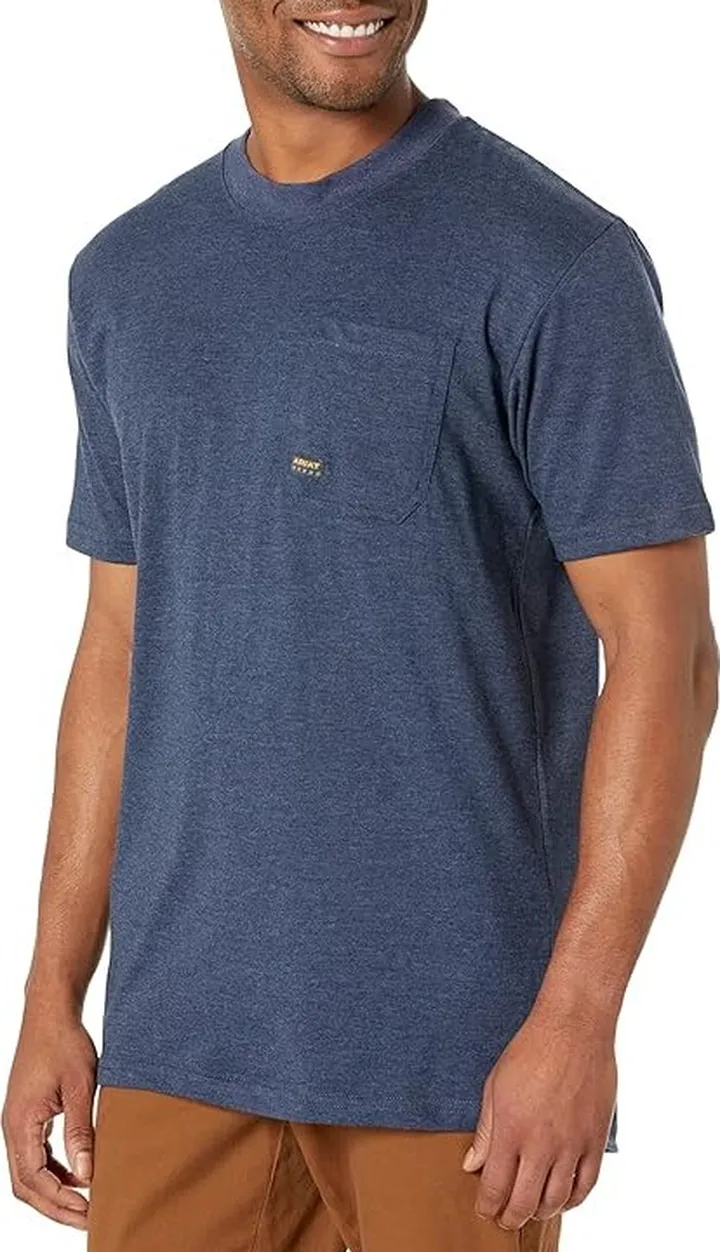Ariat Rebar Cotton Strong American Bass T-Shirt (Navy Heather) Men's Clothing