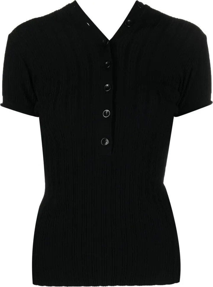 Ribbed Knit Polo Top