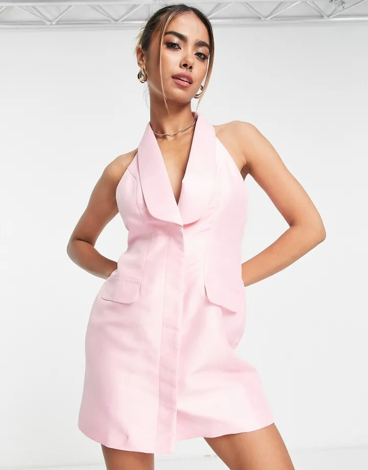 Miss Selfridge halterneck tuxedo mini dress in light pink