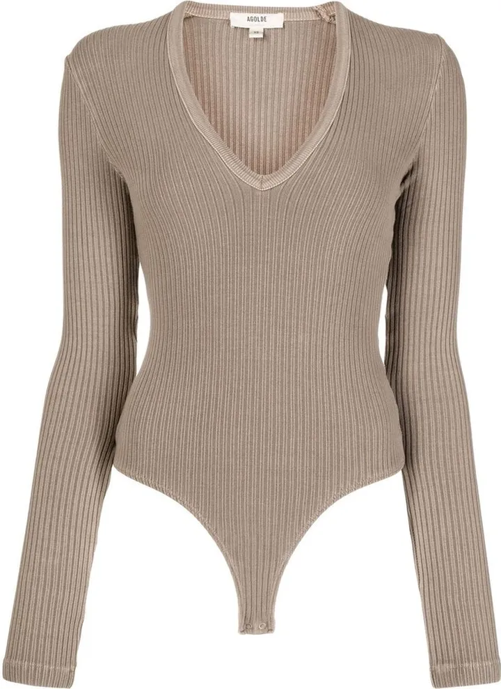V-neck long-sleeved bodysuit