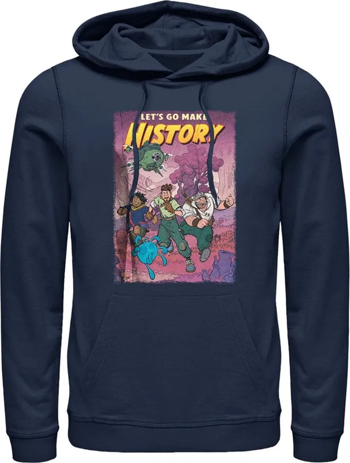 Men's Disney Strange World Let's Go Make History Pull Over Hoodie - Navy Blue - X Large