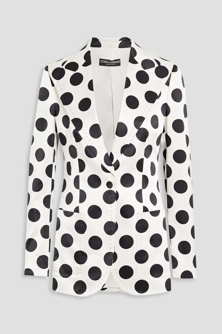 Polka-dot silk-blend satin blazer