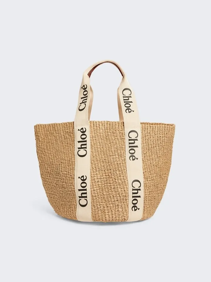 X Mifuko Woody Large Raffia Basket Bag White