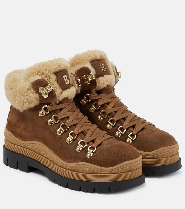 Arosa shearling-trimmed suede hiking boots