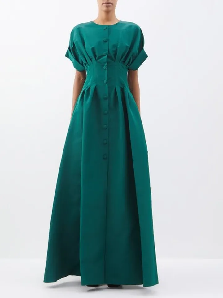 Corset-waist Silk-faille Gown