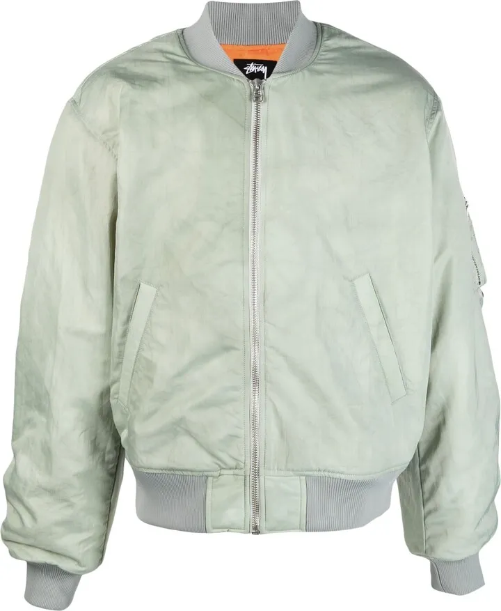 Ribbed-Trim Zipped Bomber Jacket