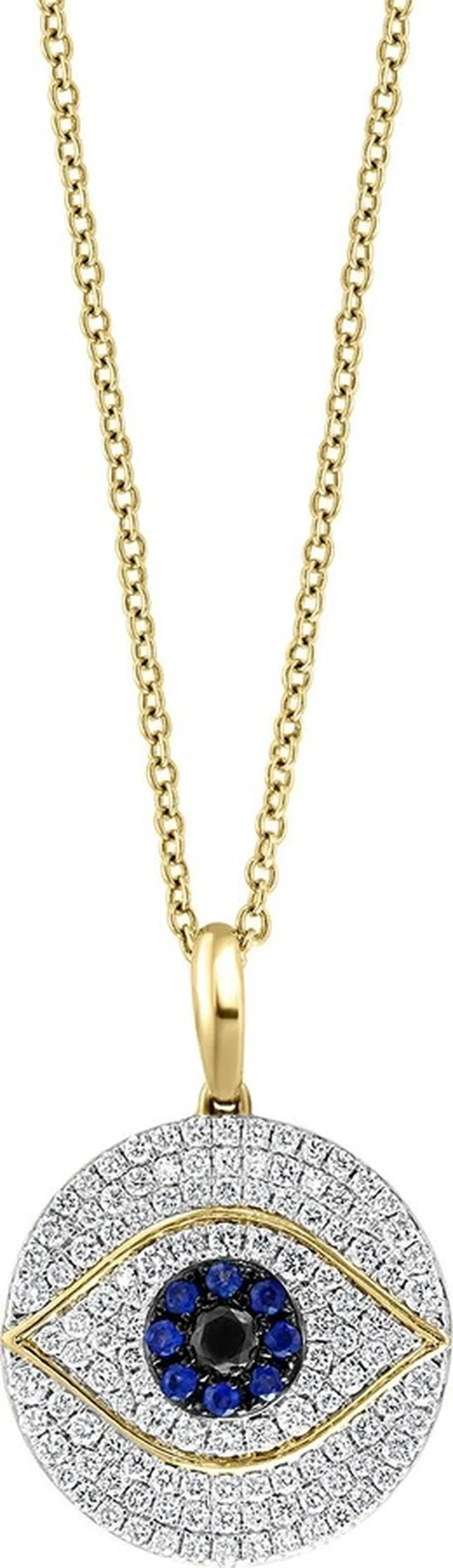 14K Yellow Gold Diamond & Sapphire Evil Eye Pendant Necklace