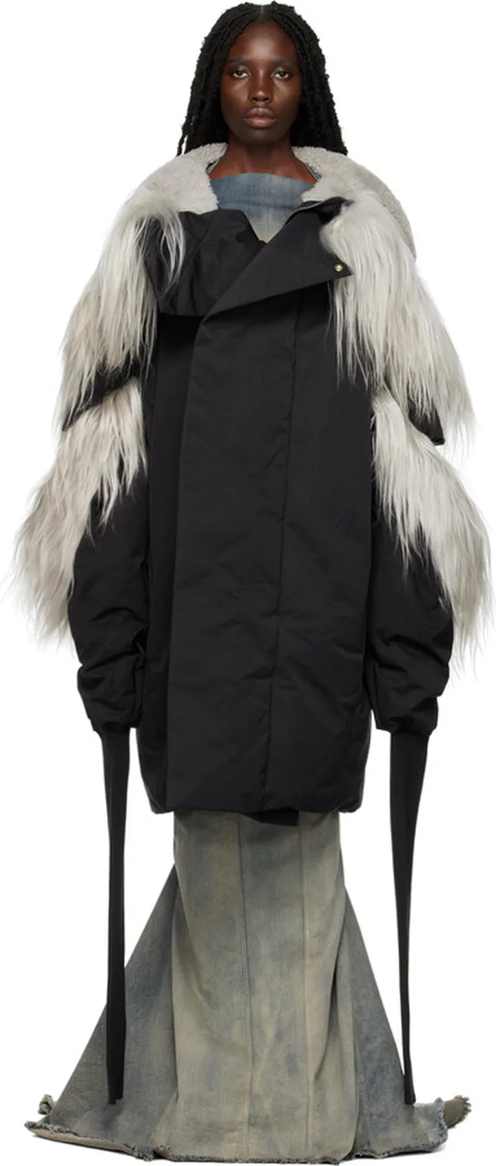 Rick Owens Black & Off-White Jumbo Gauntlet Shearling Down Parka