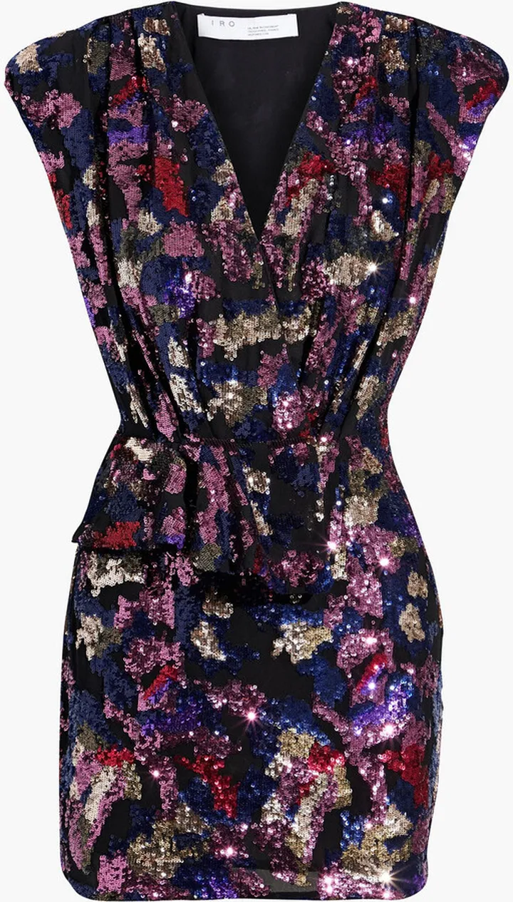 Irva wrap-effect ruffled sequined chiffon mini dress