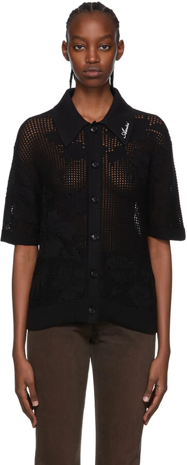 AMIRI Black Linen Polo
