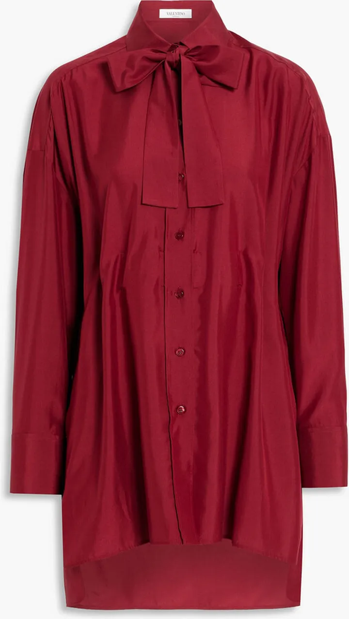 Pussy-bow silk-satin crepe shirt