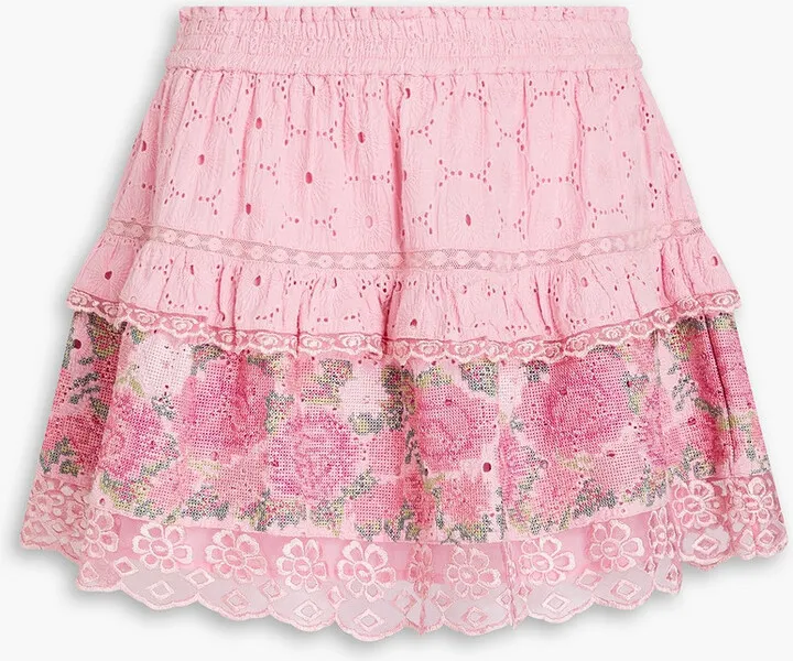 Shawna tiered embroidered broderie anglaise cotton mini skirt