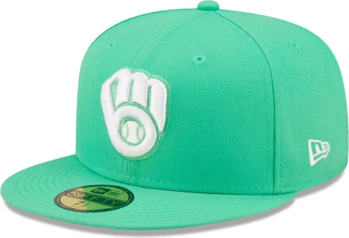 Men's New Era Island Green Logo White Milwaukee Brewers 59FIFTY Fitted Hat