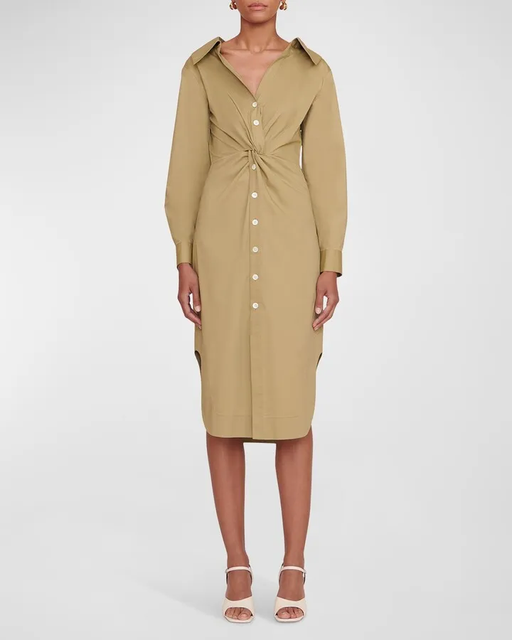 Clea Twisted-Waist Midi Shirtdress