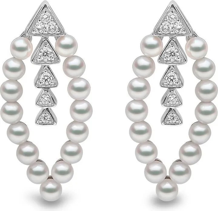 18kt white gold Raindrop Akoya pearl and diamond earrings