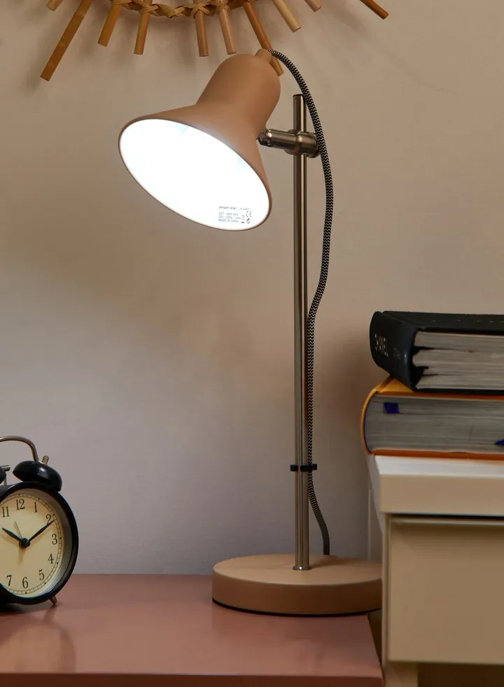 Table Lamp Slender Iron Sand Brown, Nickle Accents