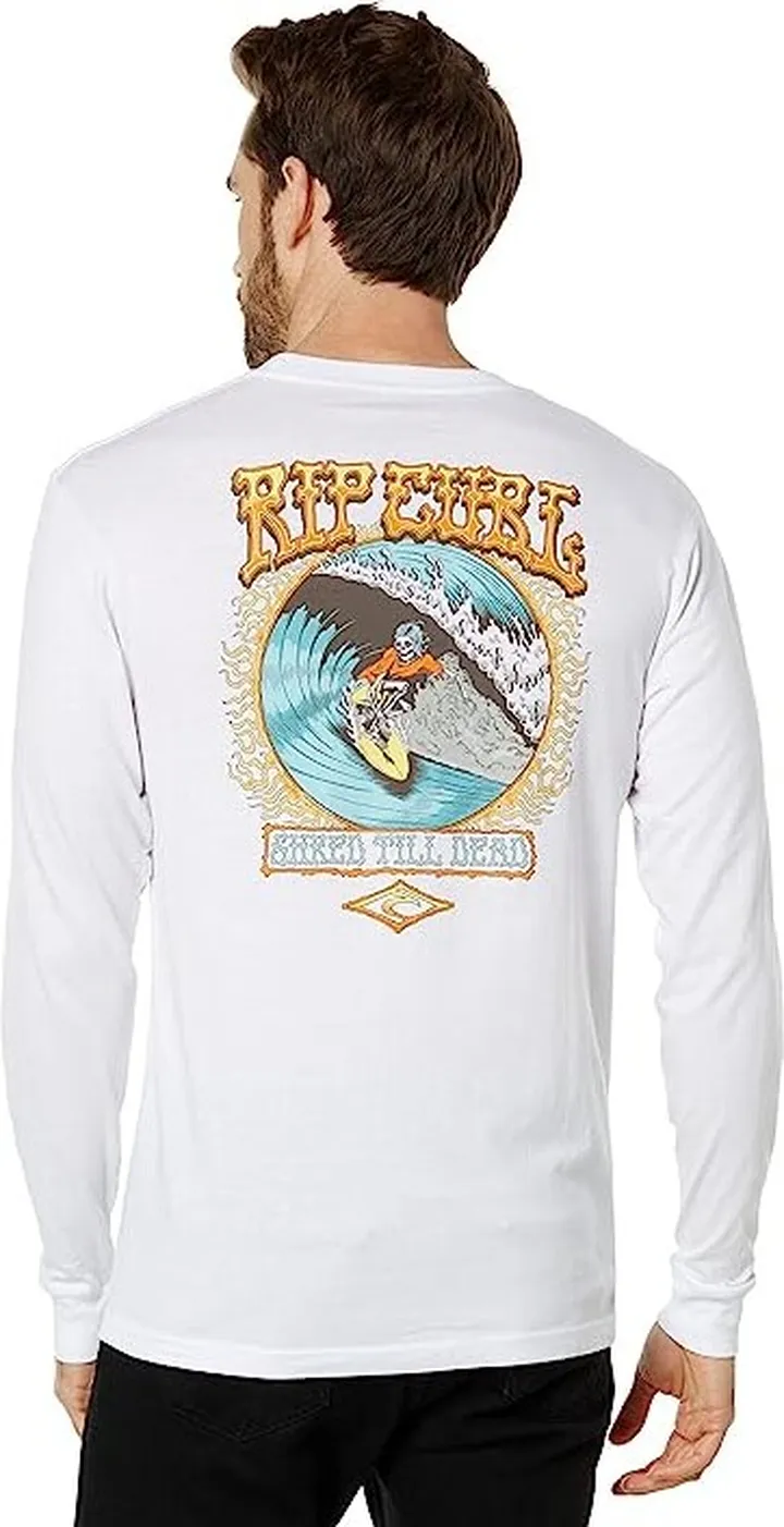 Rip Curl Shred Till Dead Long Sleeve Tee (White) Men's Clothing