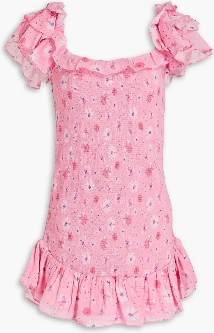Kodie shirred floral-print cotton mini dress