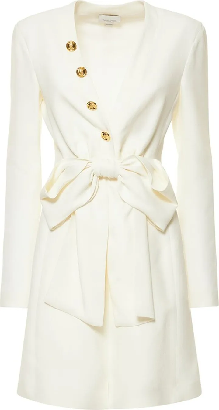 Crepe v neck bow mini dress