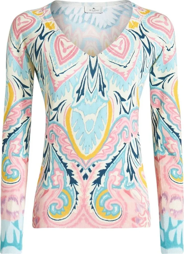 graphic-print V-neck jumper