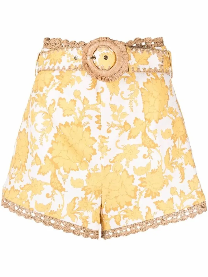 Postcard belted floral-print shorts