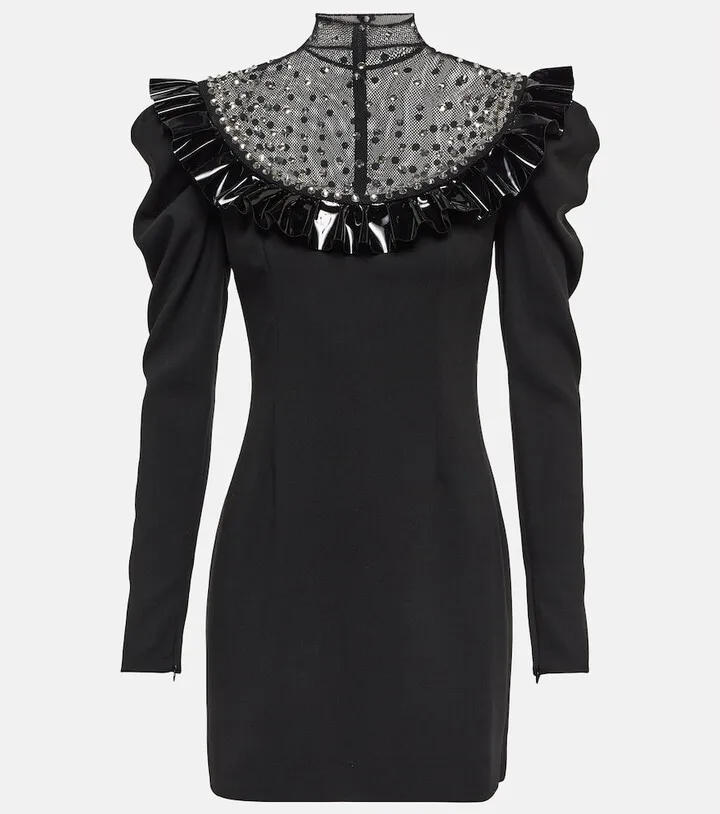 Embellished wool-blend minidress