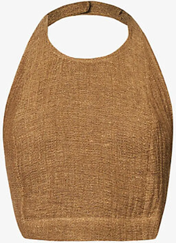 Womens Olive Halterneck Cropped Linen top